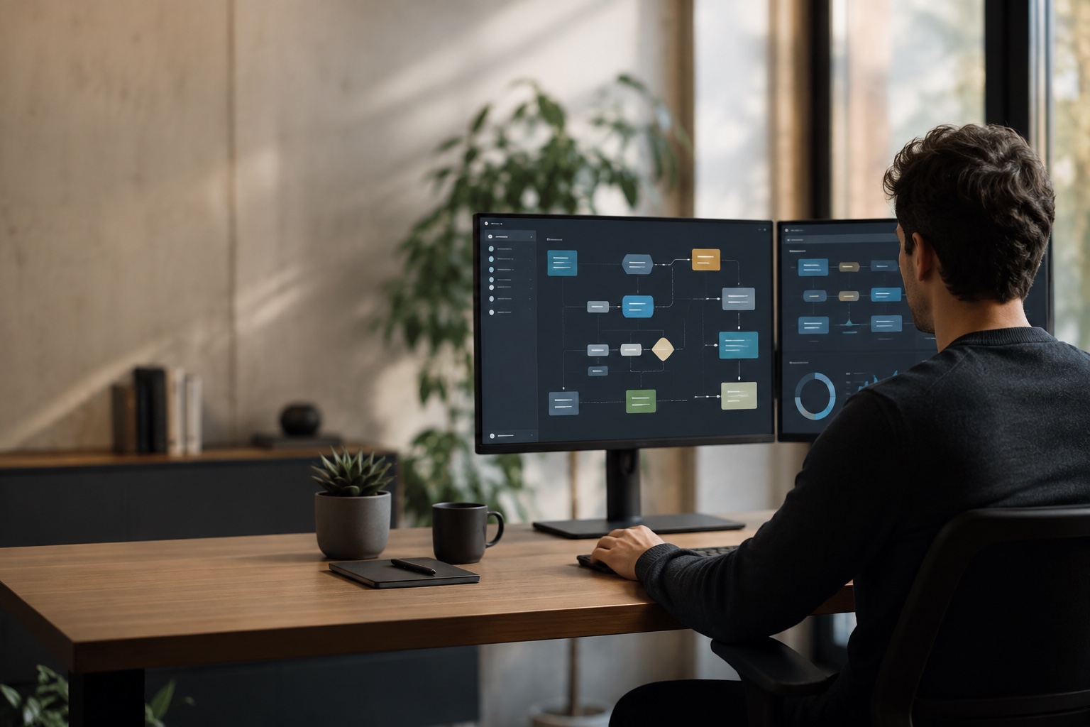 Professional designing a custom software workflow